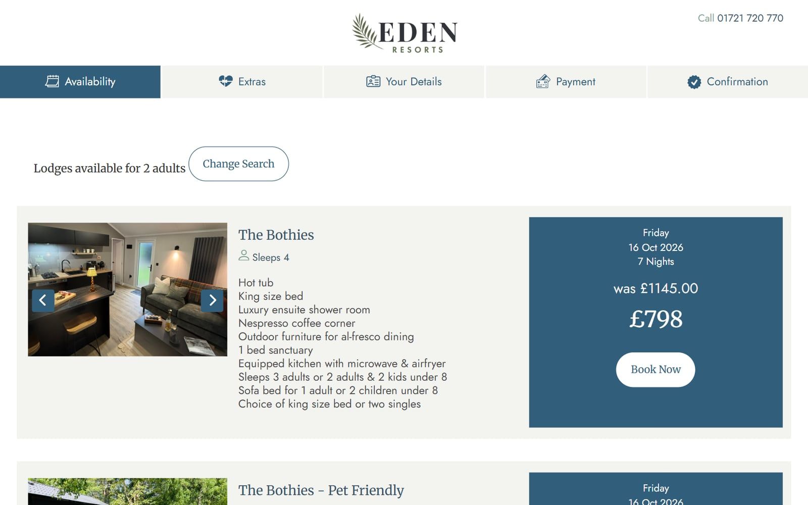 Eden Resorts availability: The Bothies lodge with its price
