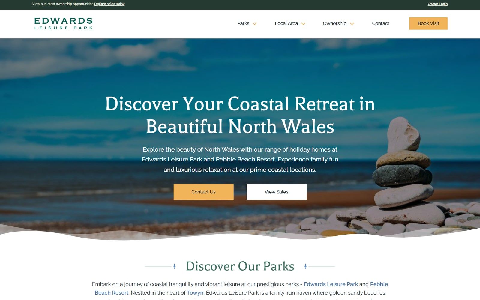 Edwards Leisure homepage: "Discover your coastal retreat in beautiful North Wales"