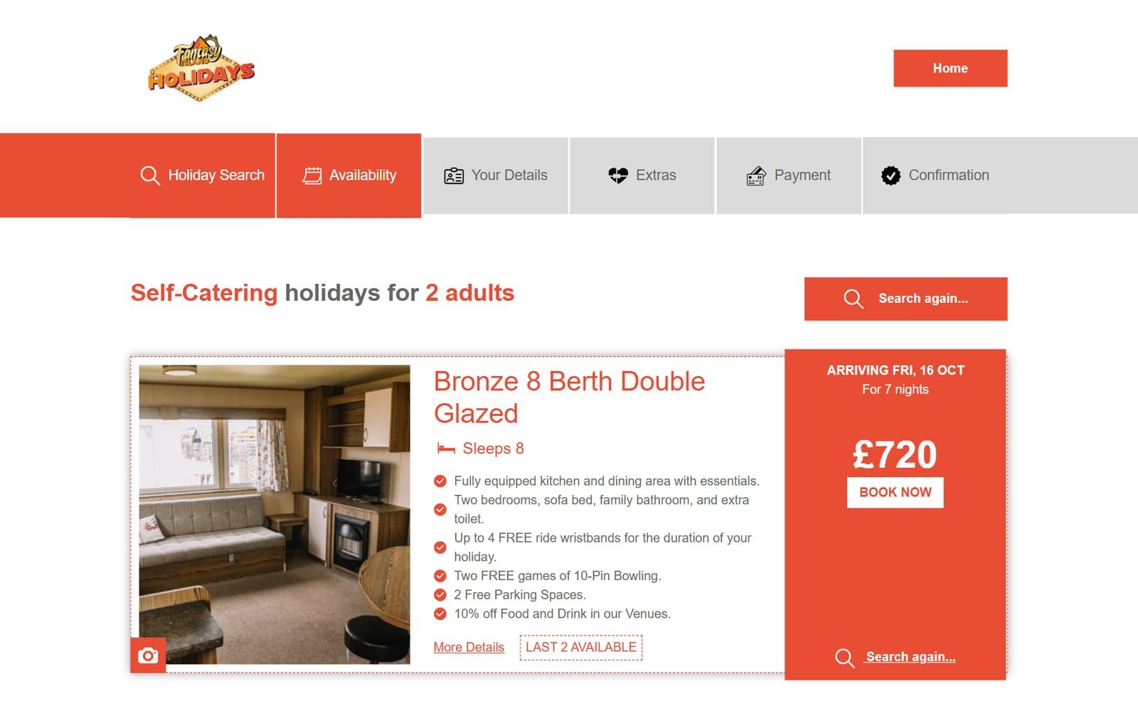 Fantasy Island availability: a caravan with its price for 7 nights
