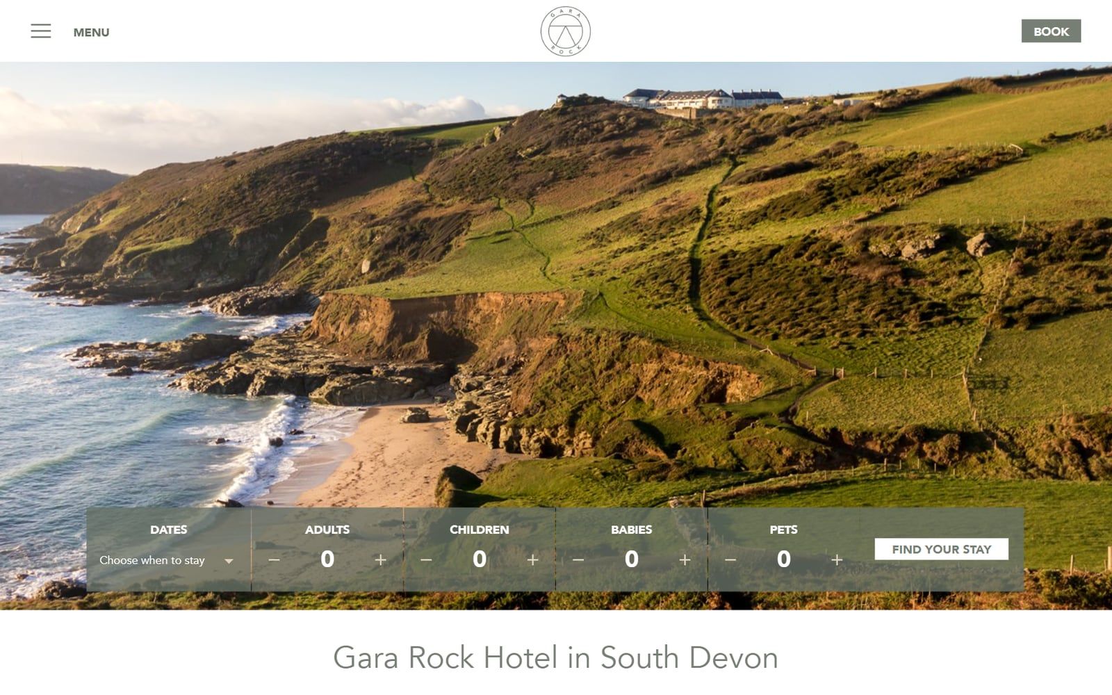 Gara Rock homepage: the South Devon coastline at Gara Rock, with a holiday search