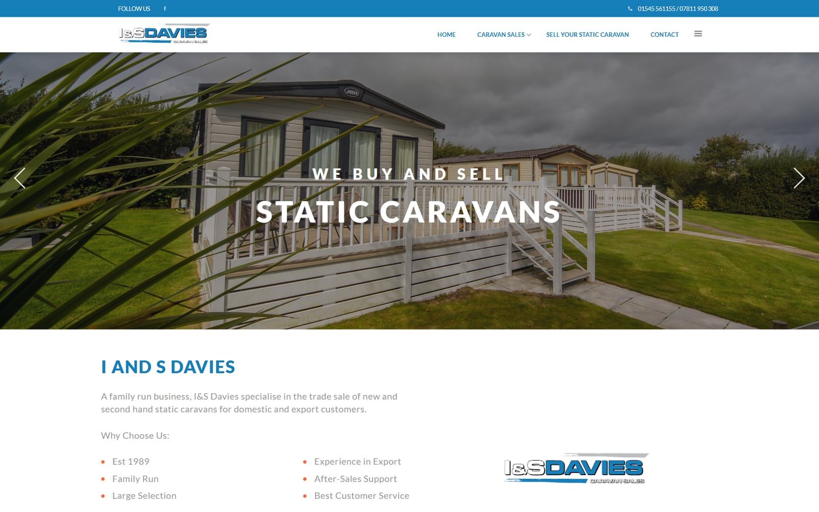 I and S Davies homepage: static caravans bought and sold